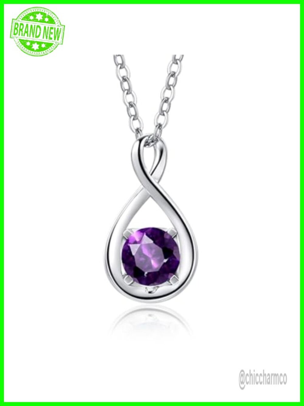 14K Solid Gold Infinity Birthstone Pendant Necklace Sterling Silver